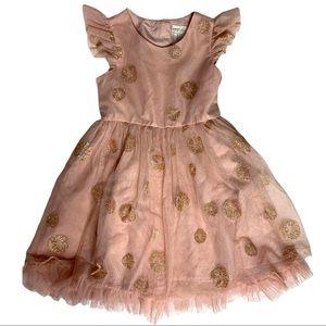 Girls Rose Gold Princess Style Dress with Gold Glitter Embellishments | 4T